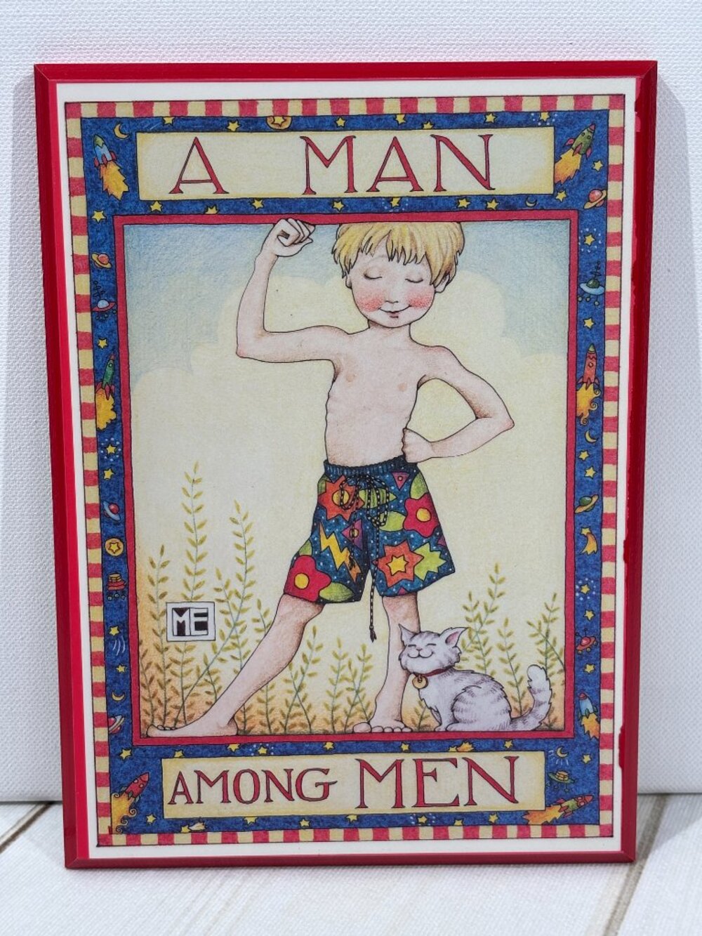 Mary Engelbreit Plaque Wall Colorplak Man Among Men Boy Cat Nursery Vntg ME118